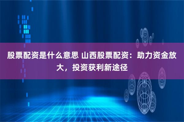 股票配资是什么意思 山西股票配资：助力资金放大，投资获利新途径